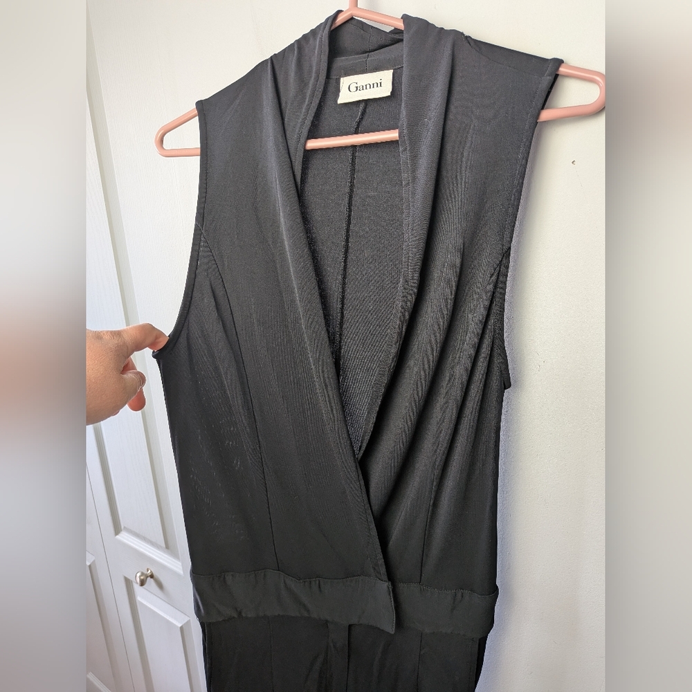 GANNI Marilyn Black Romper Sleeveless Size XS elegant Formal V Neck Feminine - Picture 3 of 16